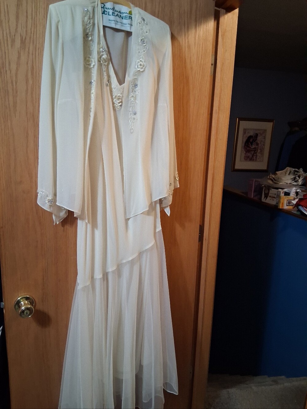 Vintage R&M Richards ivory 2 peice formal dress , Embellisment Floral Sequin